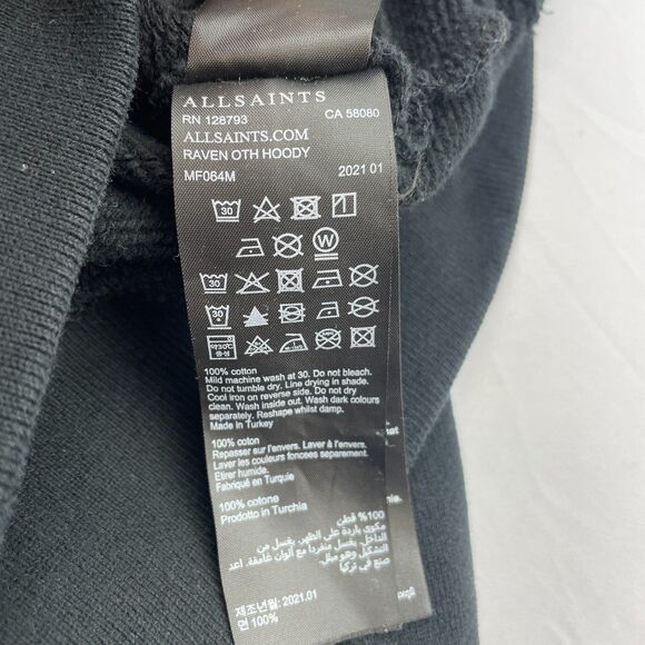~ ALLSAINTS Mens Raven Pullover Ramskull Hoodie Med Sweatshirt Kangaroo Pocket - Picture 12 of 16